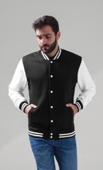 Veste Universitaire JH043 Noir de Jais  / Manche Blanc